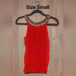 Vibrant Red Beaded Halter Tank Top